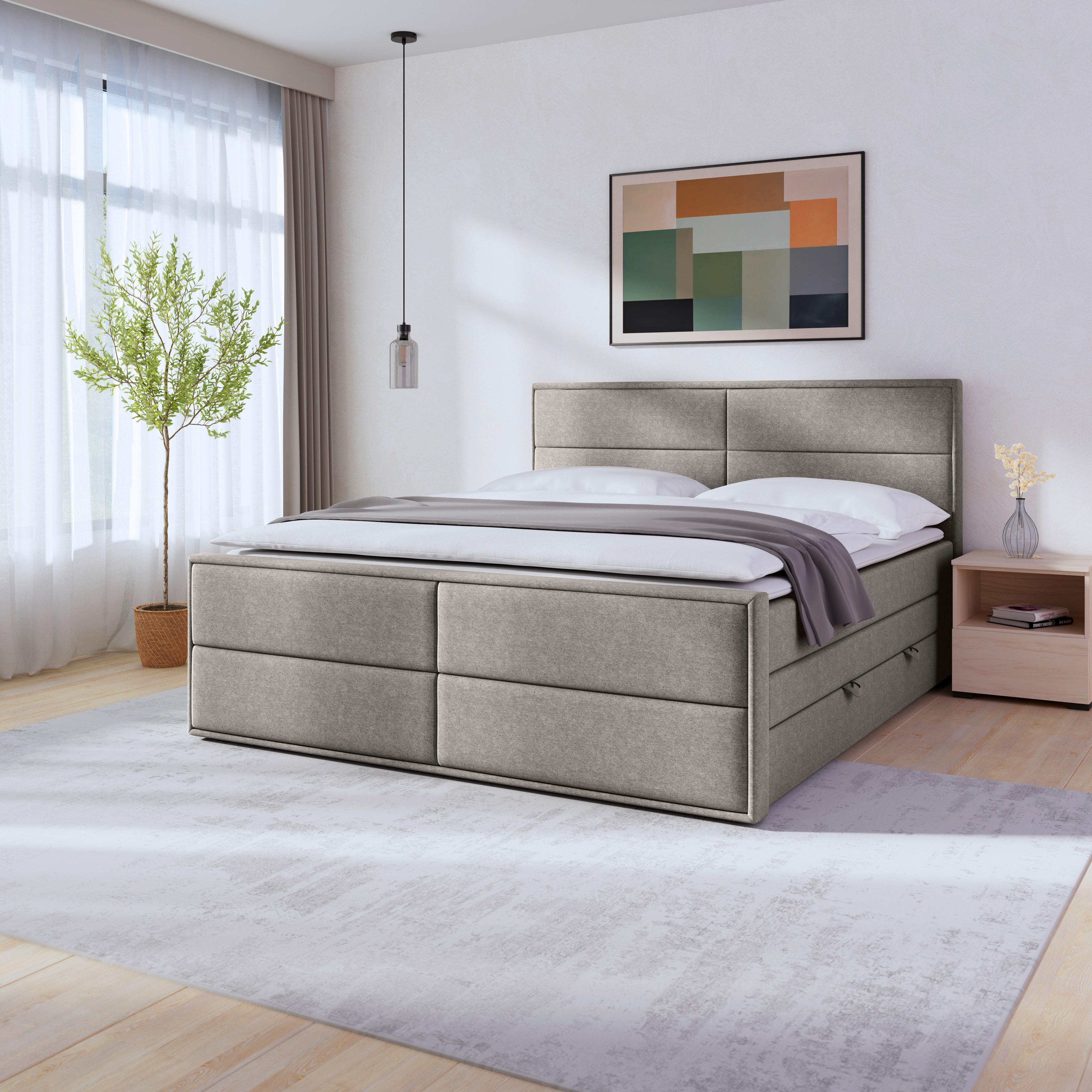 Boxspringbett Mit Bettkasten Palermo 180x200 Silberfarben - Silberfarben/Schwarz, MODERN, Karton/Holzwerkstoff (180/200cm) - MID.YOU