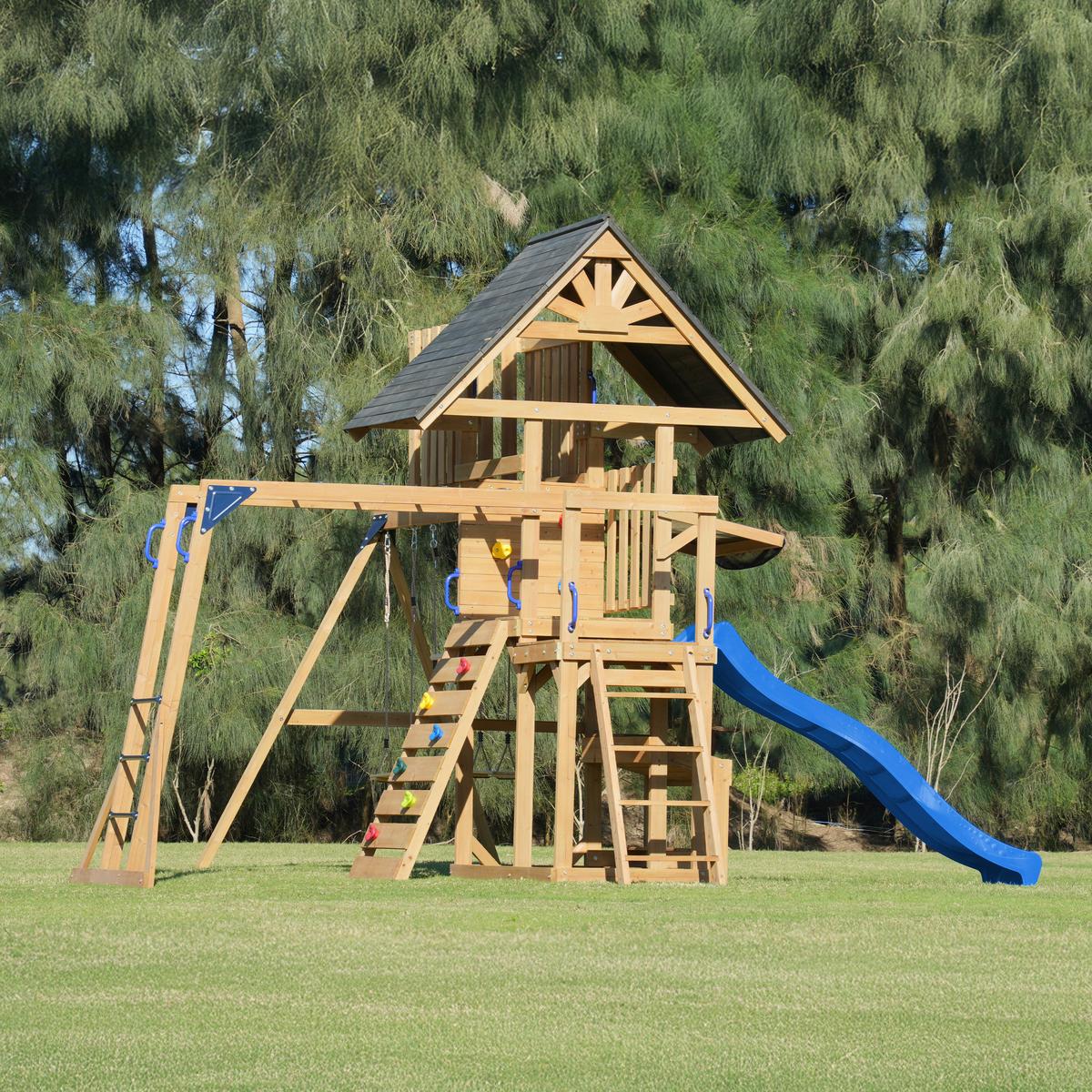 Spielturm Mit Rutsche Blau - Blau/Anthrazit, Basics, Holz/Kunststoff (482/500/338cm) - Ambia Garden