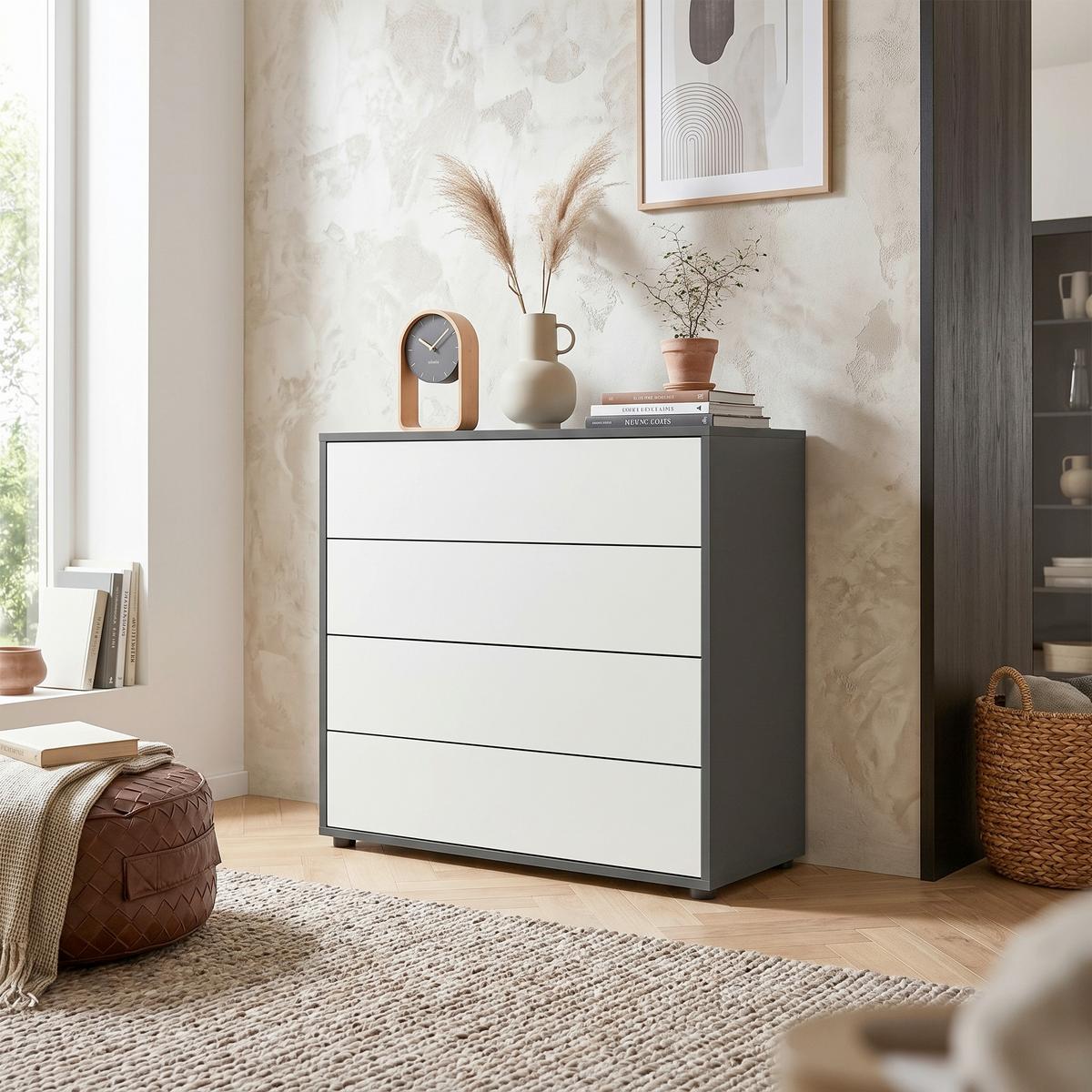 KOMMODE MAILAND TYP 3 - Anthrazit/Schwarz, MODERN, Holzwerkstoff (79/73/33cm) - MID.YOU