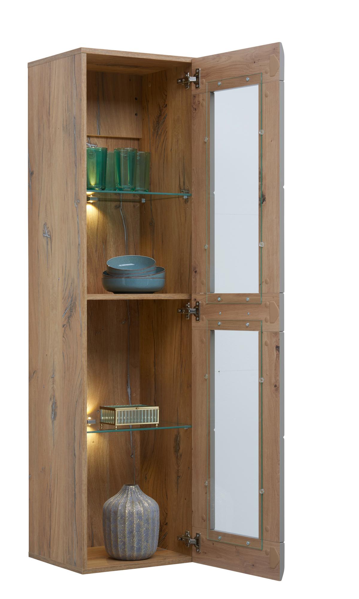 Hängevitrine Auris B: 40,3 cm Eiche/Basalt - Grau, MODERN, Glas/Holzwerkstoff (40,3/153,4/37,1cm) - Luca Bessoni