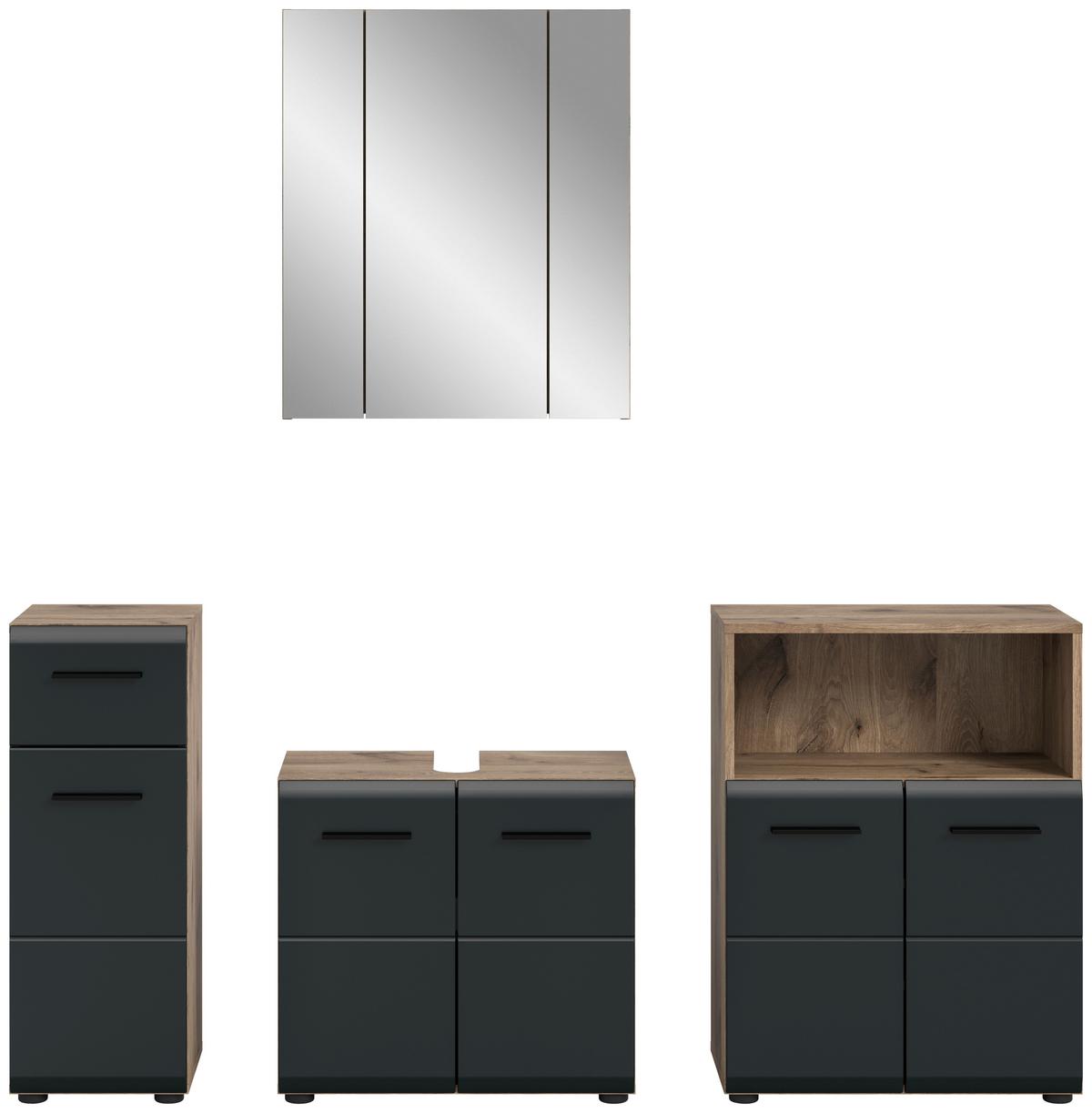Badezimmer Ice Schwarz/Eiche Dekor B: 150cm - Eiche dunkel/Schwarz, Basics, Holzwerkstoff (150cm) - MID.YOU
