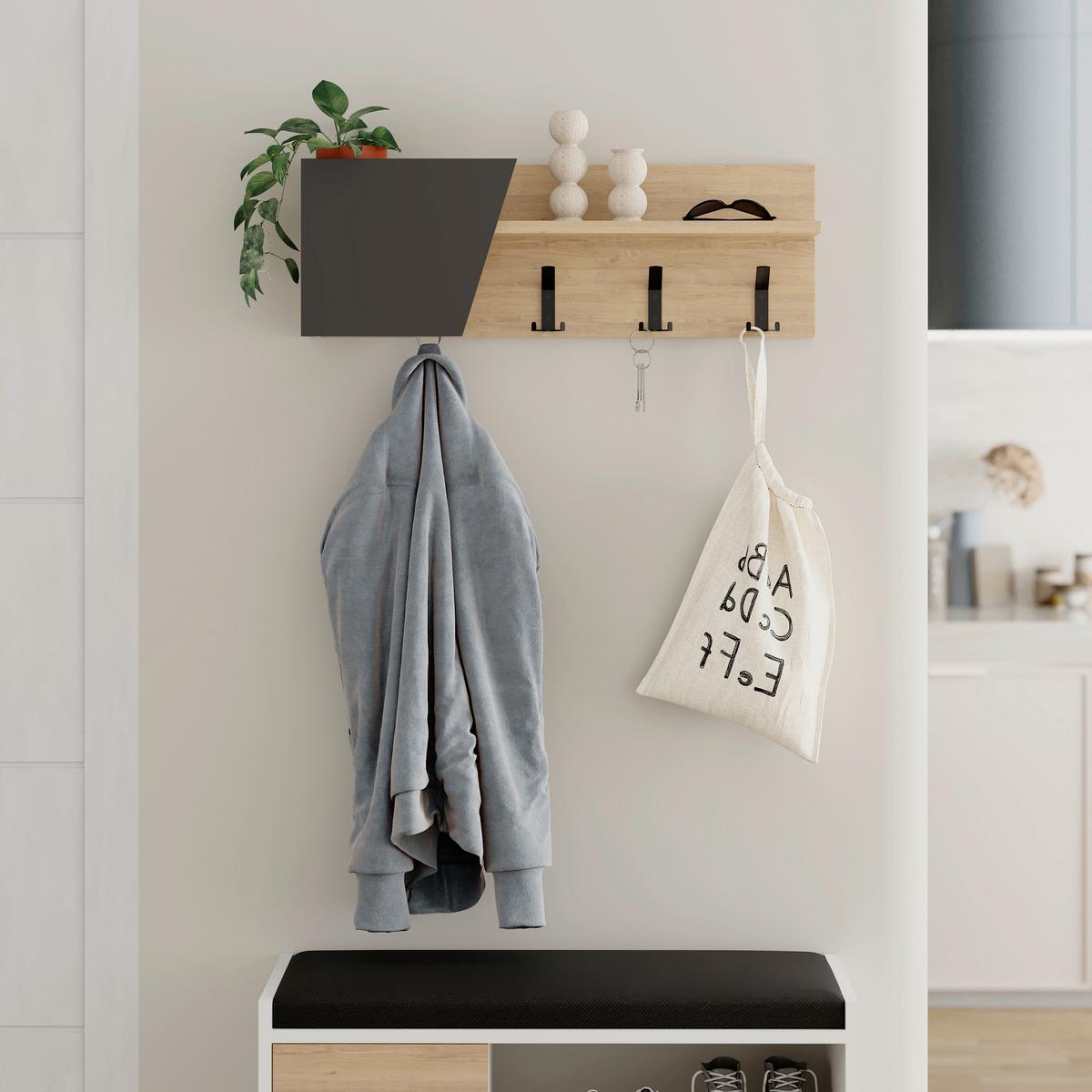 Wandgardarobe Eleva Anthrazit/eichefarben B: 74 Cm - Eichefarben/Anthrazit, Design, Holzwerkstoff/Metall (74/26/15.7cm) - Livetastic