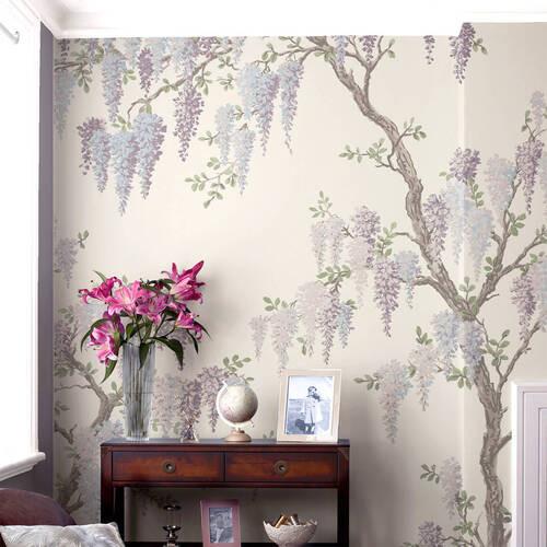 Fototapete Wisteria Garden - Silberfarben/Multicolor, Trend, Papier/Kunststoff (280/300cm)