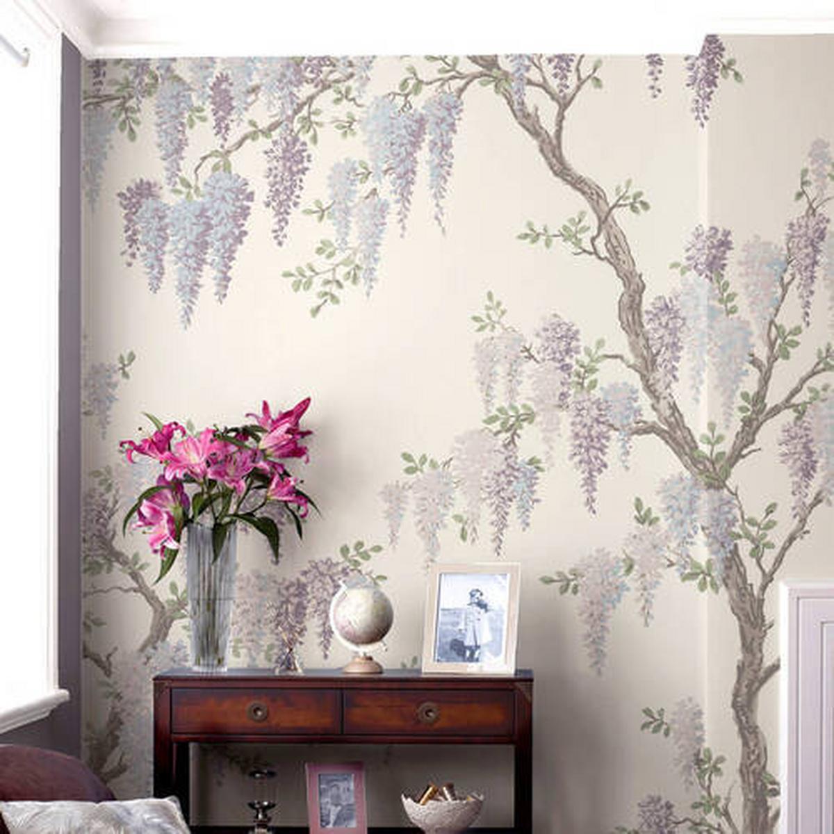 Fototapete Wisteria Garden - Silberfarben/Multicolor, Trend, Papier/Kunststoff (280/300cm)