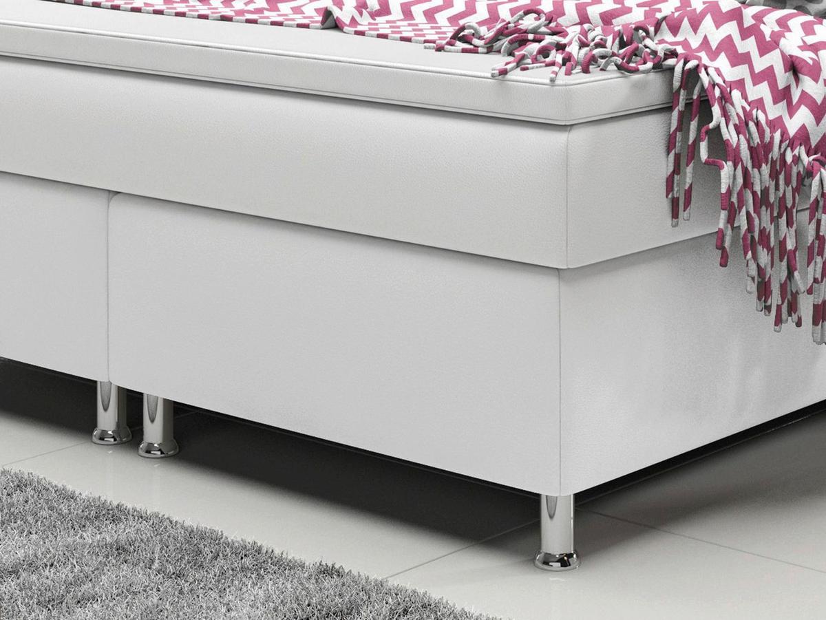 Boxspringbett mit Topper Lederlook 180x210 Madrid - Silberfarben/Weiß, KONVENTIONELL, Leder/Textil (180/115/210cm) - MID.YOU