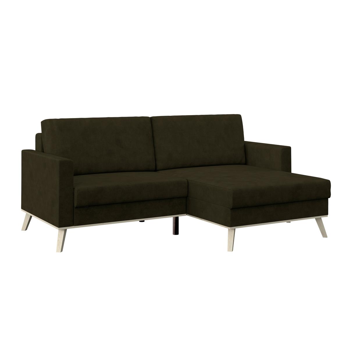 Ecksofa mit Schlaffunktion & Bettkasten Carini Olivgrün - Eichefarben/Creme, Basics, Textil (222/152cm)
