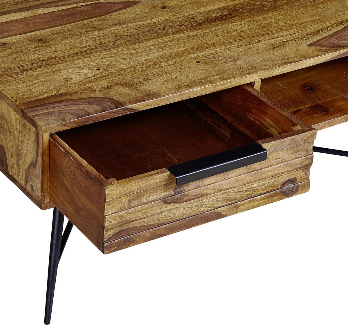 Couchtisch Holz Mit Schublade + Fach Nishan, Sheesham - Sheeshamfarben/Schwarz, Design, Holz/Metall (87/41/55cm) - MID.YOU