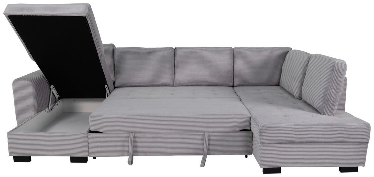 Souprava U MALTE, pravá, světle šedý manšestr - černá/světle šedá, Moderní, textil/plast (155/305/178cm) - Based