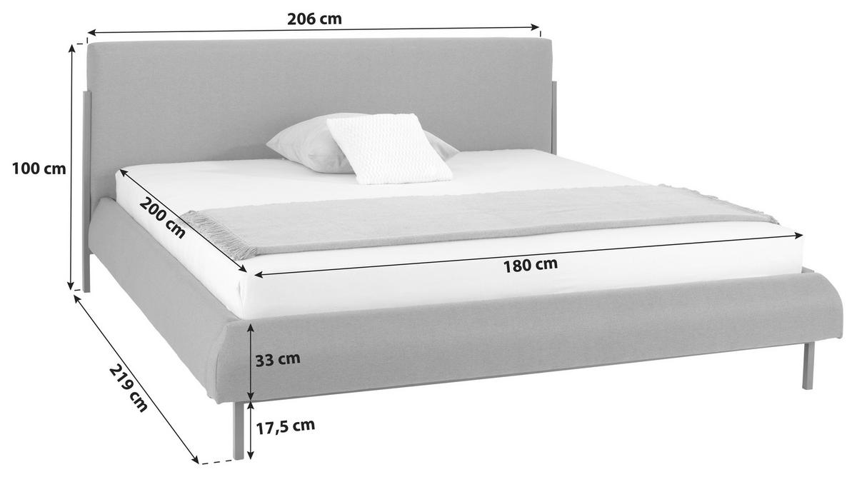 Nízká čalouněná postel SANDY, 180x200, tmavě šedá - černá/tmavě šedá, Moderní, kov/dřevo (180/200cm) - Livetastic