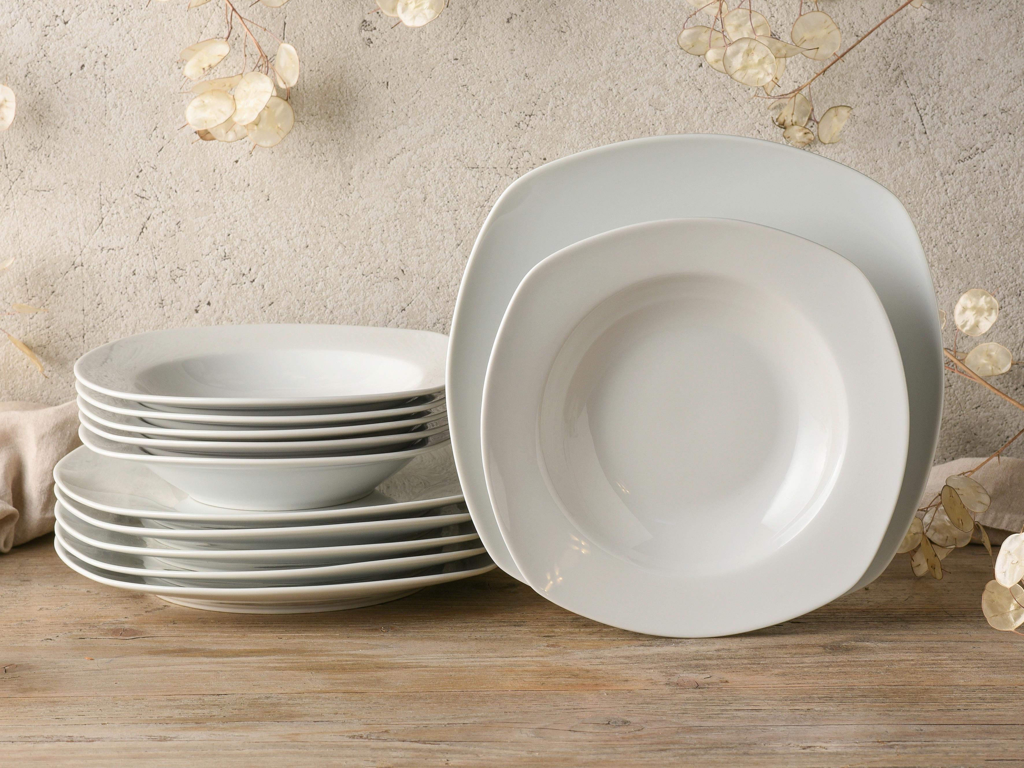 Jídelní servis Amelie bílý, 12 dílný pro 6 osob - bílá, keramika (28,5/22/31cm) - Creatable