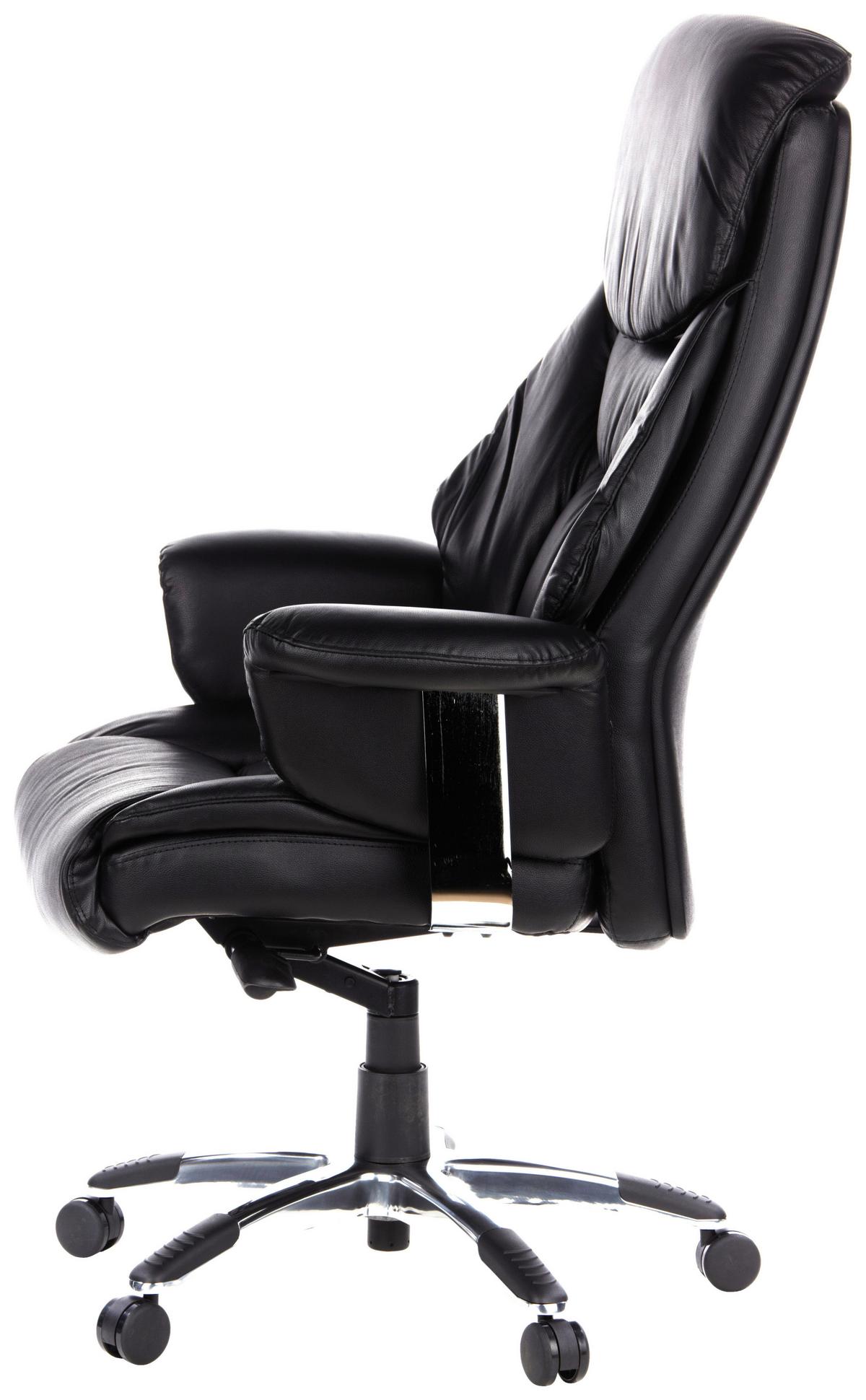 Chefsessel Prado Schwarz Bis 130 Kg - Chromfarben/Schwarz, MODERN, Leder/Kunststoff (63/140/52cm) - MID.YOU