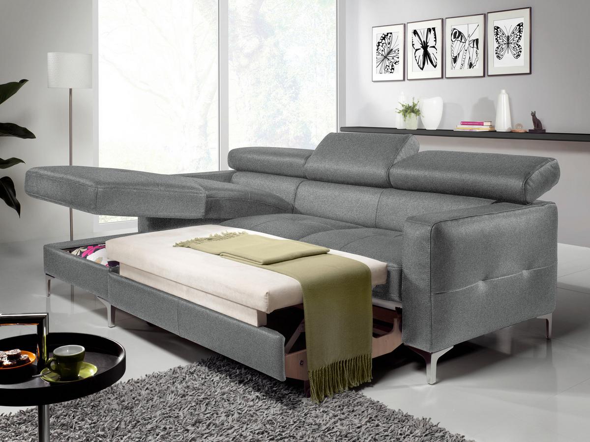 Ecksofa Mit Schlaffunktion Sammy Grau - Chromfarben/Grau, Design, Textil (169/226cm) - Livetastic