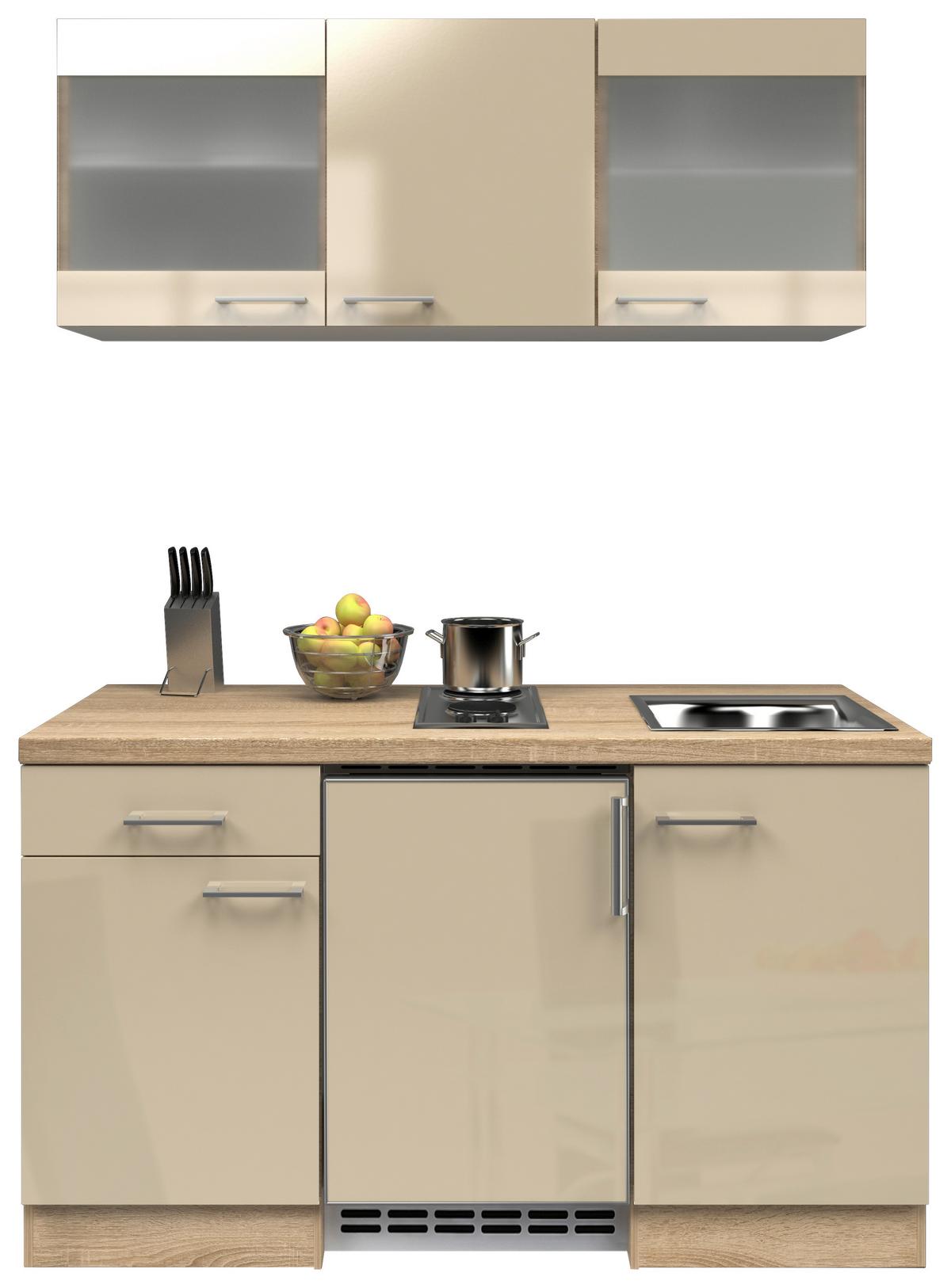 Minikuchyně NEPAL včetně spotŕebičů a dřezu - Sonoma dub/kašmírová, Moderní, kov/kompozitní dřevo (150,5cm) - FlexWell