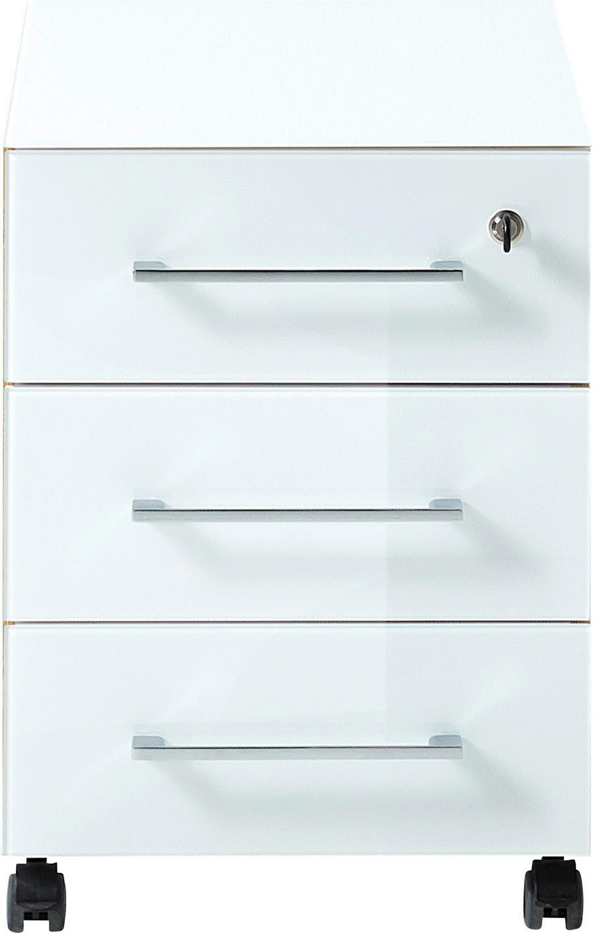 Rollcontainer Gw.monteria Weiß/Eiche Dekor - Eichefarben/Weiß, MODERN, Glas/Holzwerkstoff (40/55/50cm) - Germania