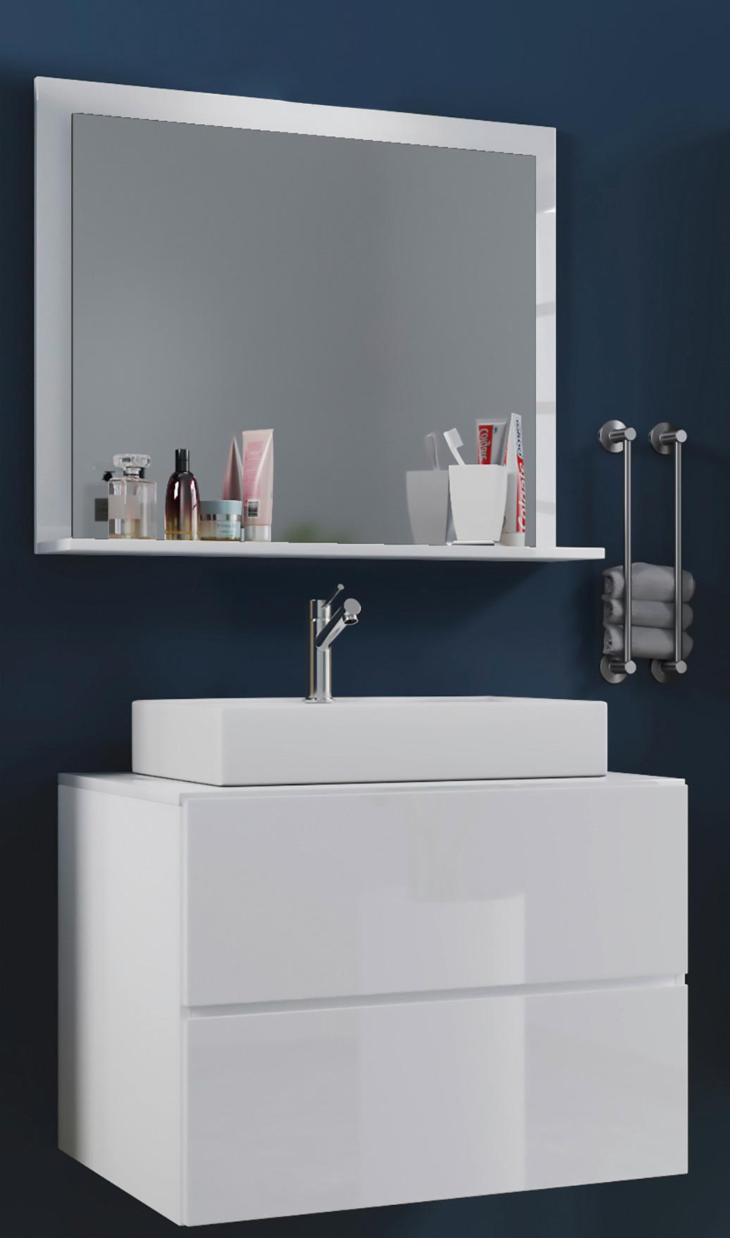 Badmöbel-set 3-tlg. Lendas 80 Cm Weiß - Weiß, MODERN, Glas/Keramik (80cm) - MID.YOU