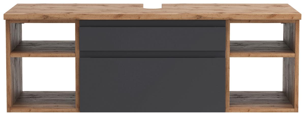 Hängender Waschbecken- Unterschrank Arosa B: 120 Cm - Eiche Wotan/Grau, MODERN, Holzwerkstoff (120/41/47cm) - Held