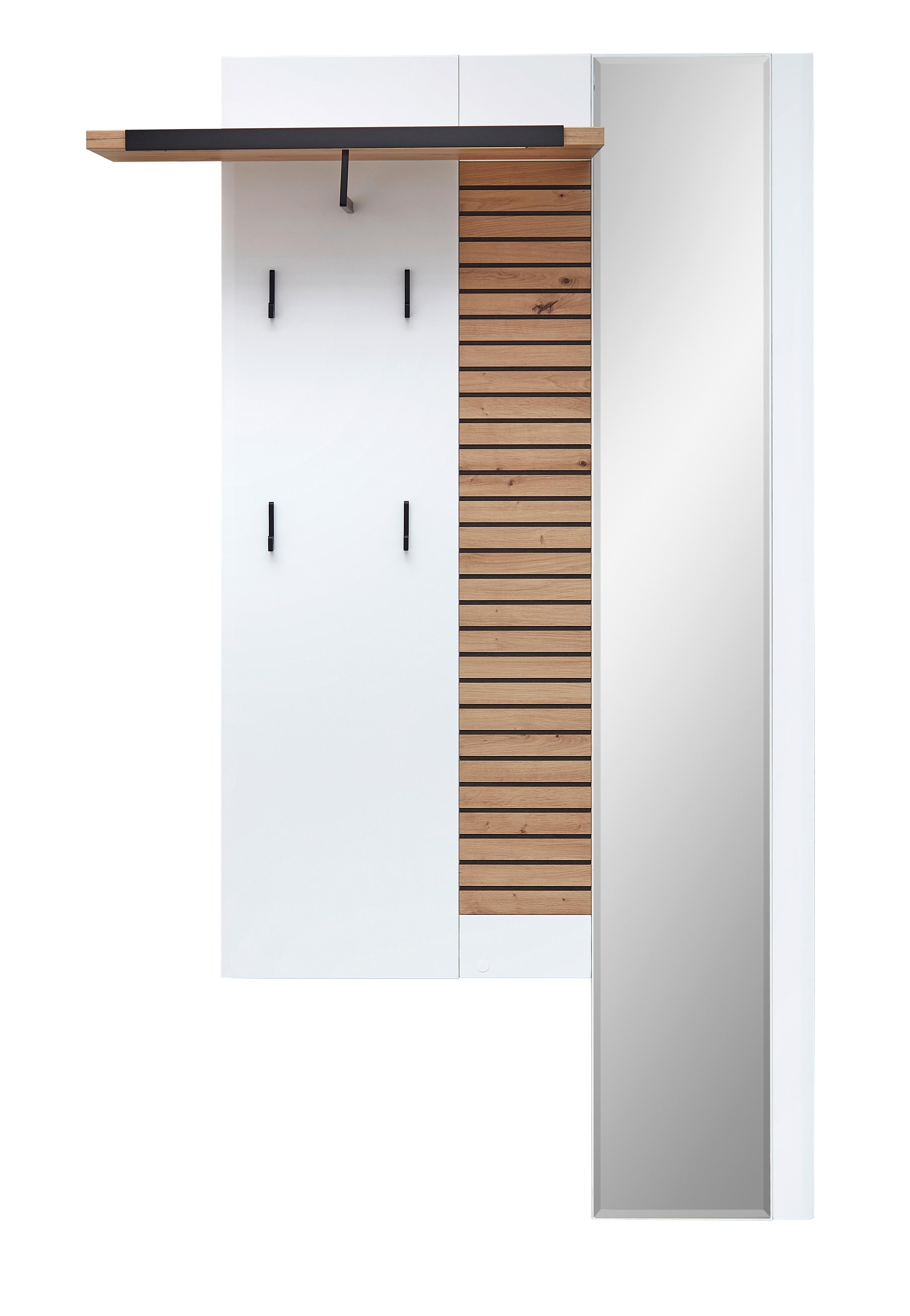 Garderobenpaneel Fresno Weiß/Eiche Artisan, B: 117cm - Schwarz/Weiß, Design, Glas/Holzwerkstoff (117/193/34cm) - Livetastic