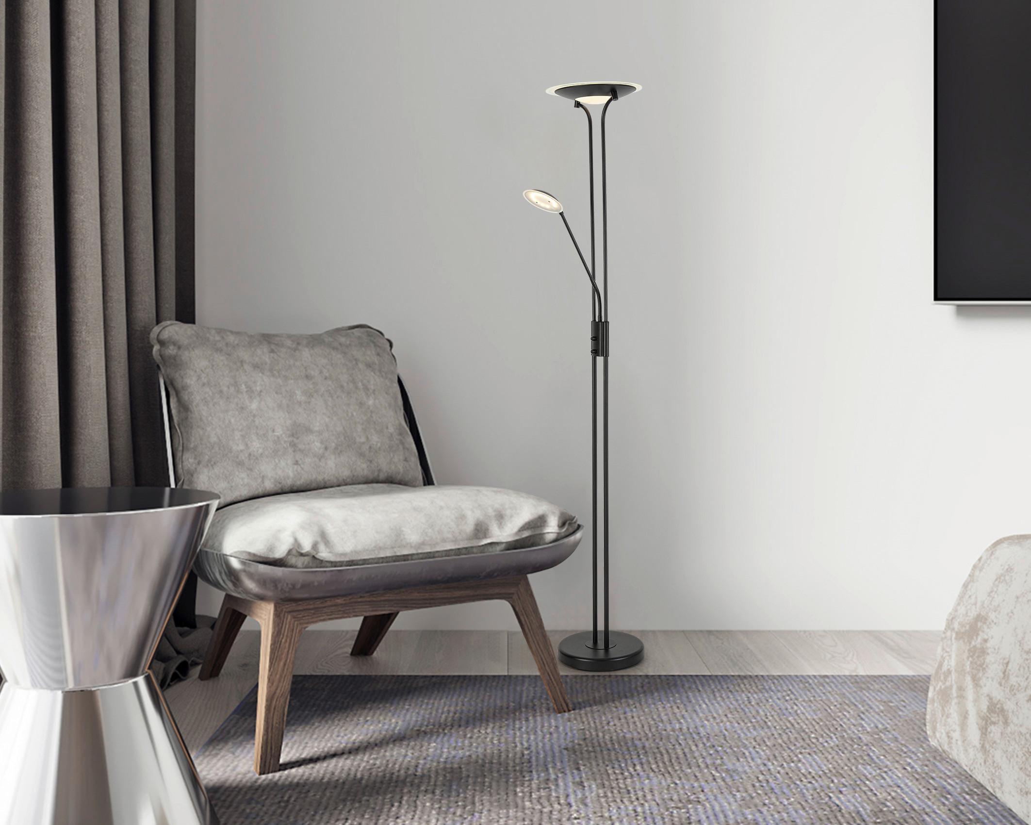 Stehlampe Robert Schwarz mit Leselampe - Schwarz, MODERN, Glas/Kunststoff (30/180cm) - Luca Bessoni