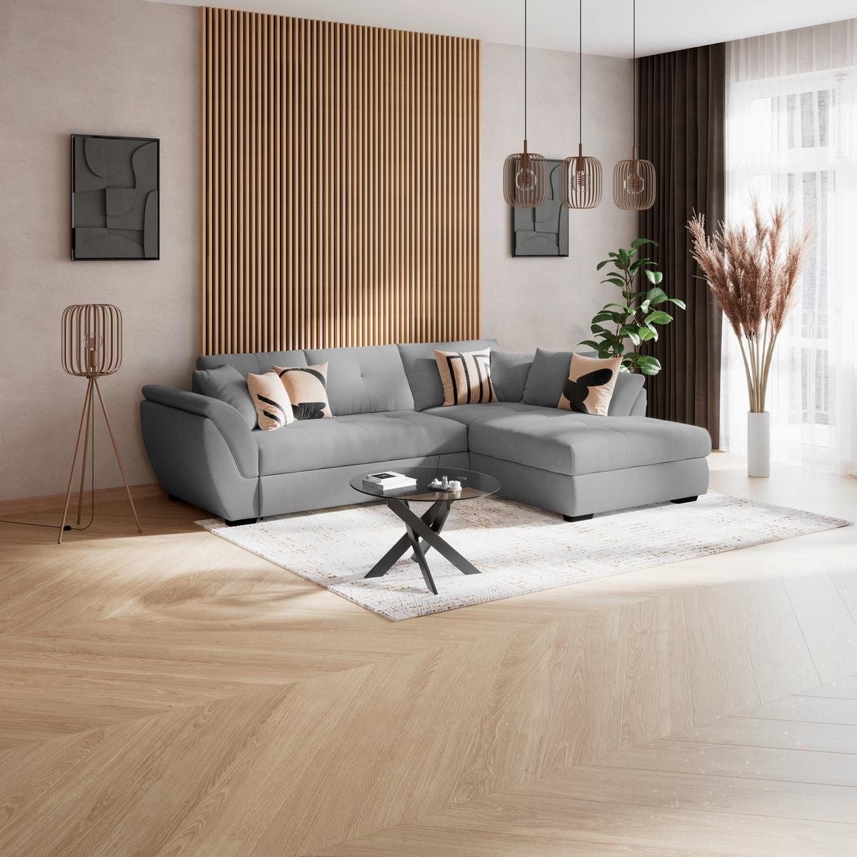 Rohová sedačka BERISSO, pravá, tmavosivá - čierna/tmavosivá, Konventionell, textil (278/187cm) - Ondega