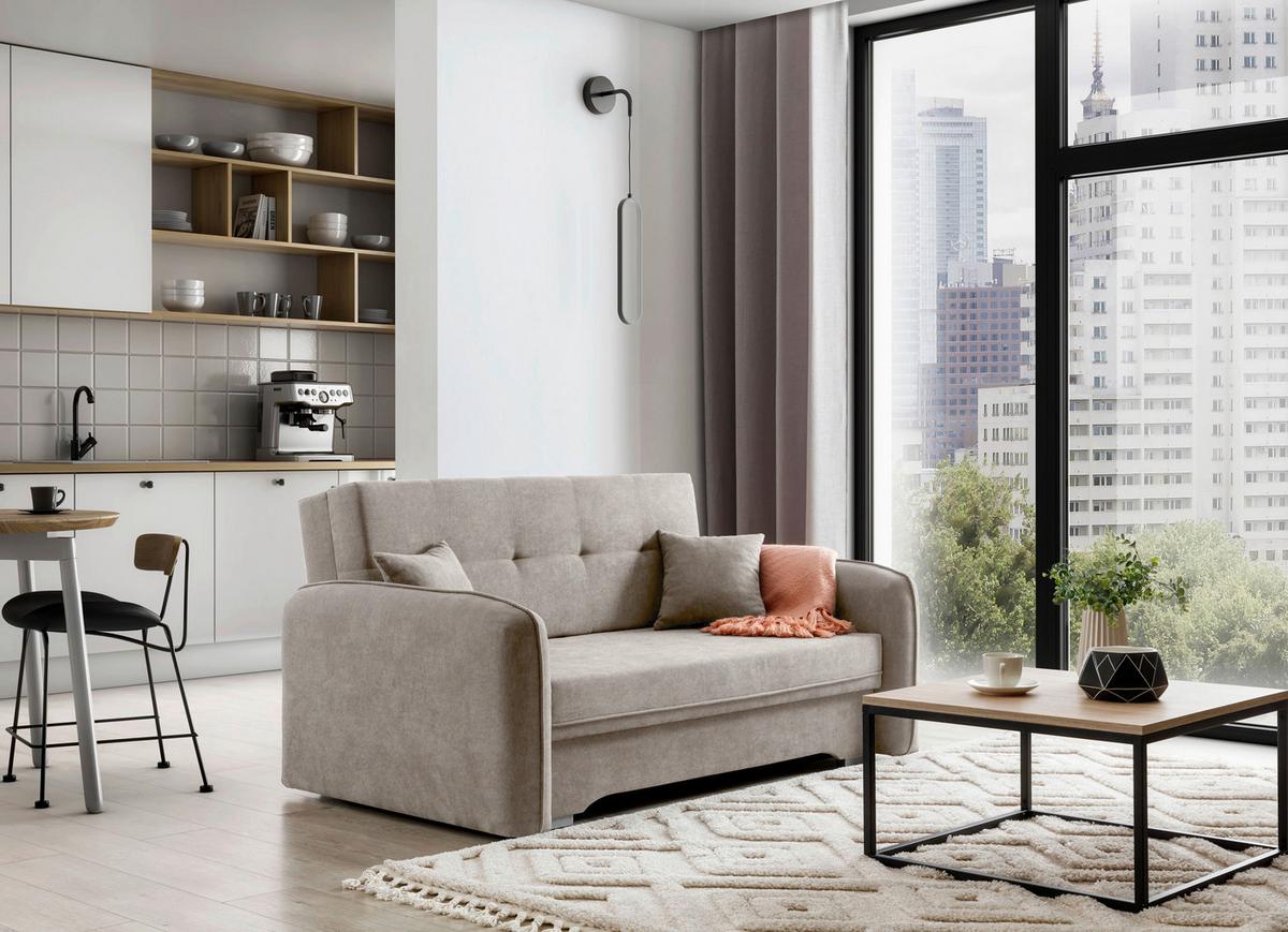 Schlafsofa Laine Hellbraun, B: 155 Cm - Hellbraun/Silberfarben, Design, Textil (155/105/75cm) - MID.YOU