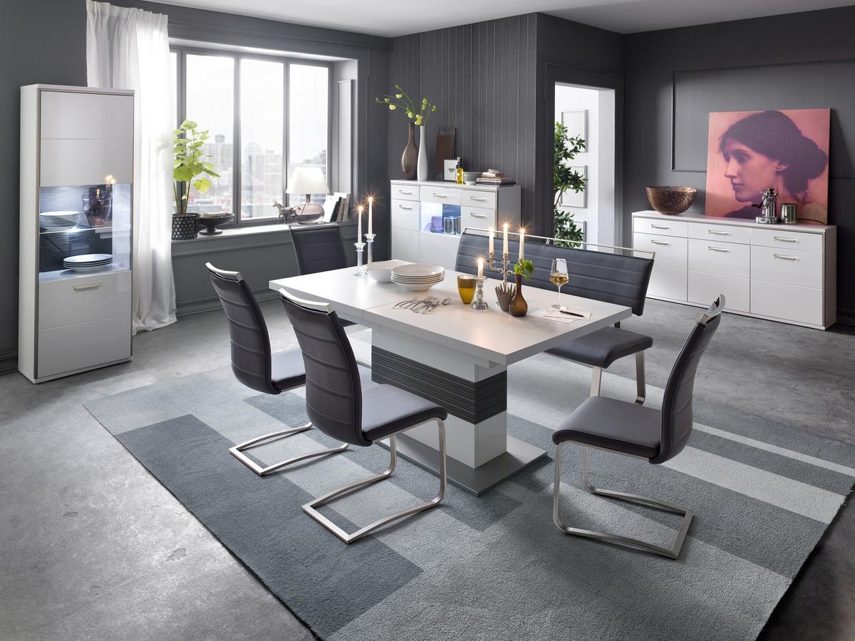 Esstisch Ausziehbar Trento 180-280x100 Cm Grau/weiß - Silberfarben/Weiß, Design, Holzwerkstoff (180/100/77cm) - Livetastic