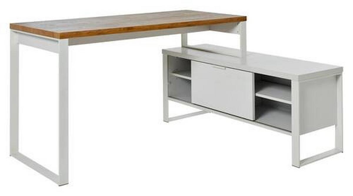 Schreibtisch B 120cm H 76cm Loop D 145 E, Weiß - Eichefarben/Weiß, KONVENTIONELL, Holzwerkstoff/Metall (147/120/76cm) - Livetastic
