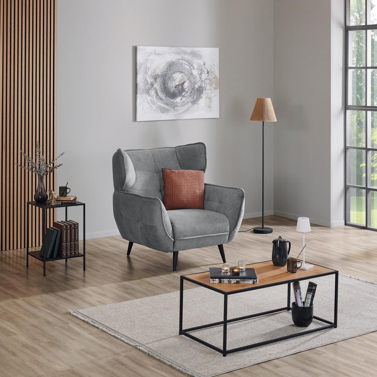 Křeslo ušák PESCARA, šedá - šedá/černá, Moderní, textil (103/105/98cm)