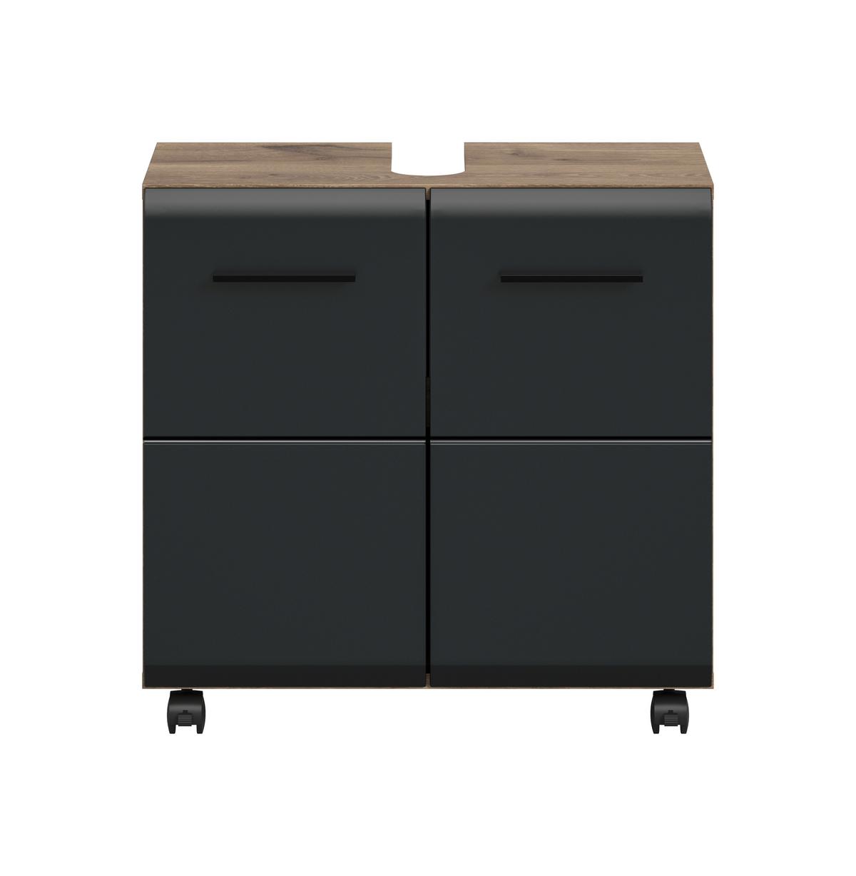 Waschbeckenunterschrank Ice Schwarz/Eiche Dekor B: 60cm - Eiche dunkel/Schwarz, Trend, Holzwerkstoff (60/58/30cm) - MID.YOU