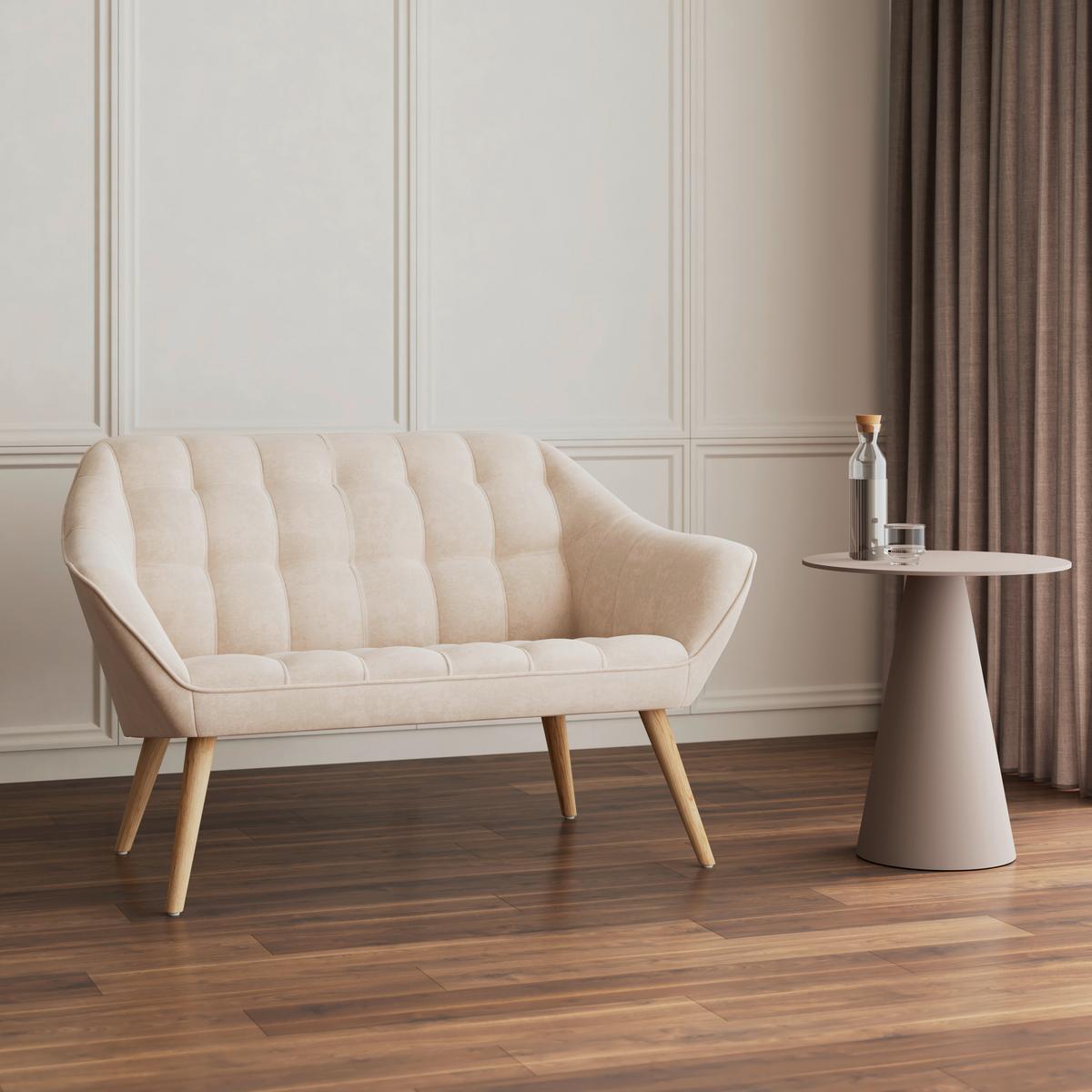 Dvoumístná pohovka MONIQUE, béžová - přírodní barvy/béžová, Moderní, kov/dřevo (126/74/76cm) - Bessagi Home