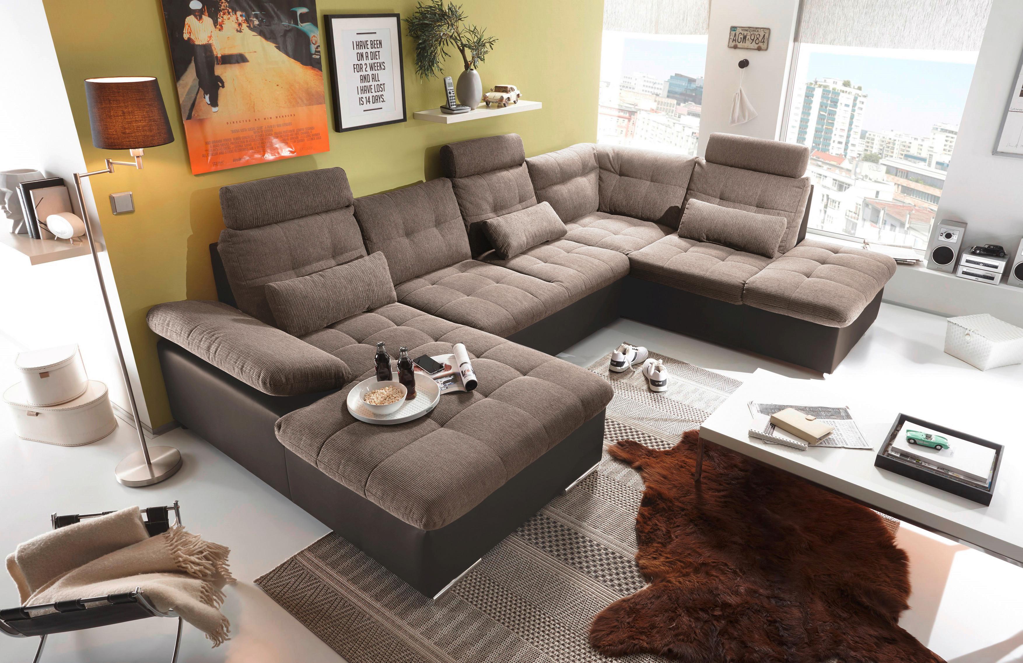 Wohnlandschaft Jakarta U Dunkel/Hellbraun - Hellbraun/Dunkelbraun, MODERN, Holzwerkstoff/Textil (170/324/218cm) - MID.YOU