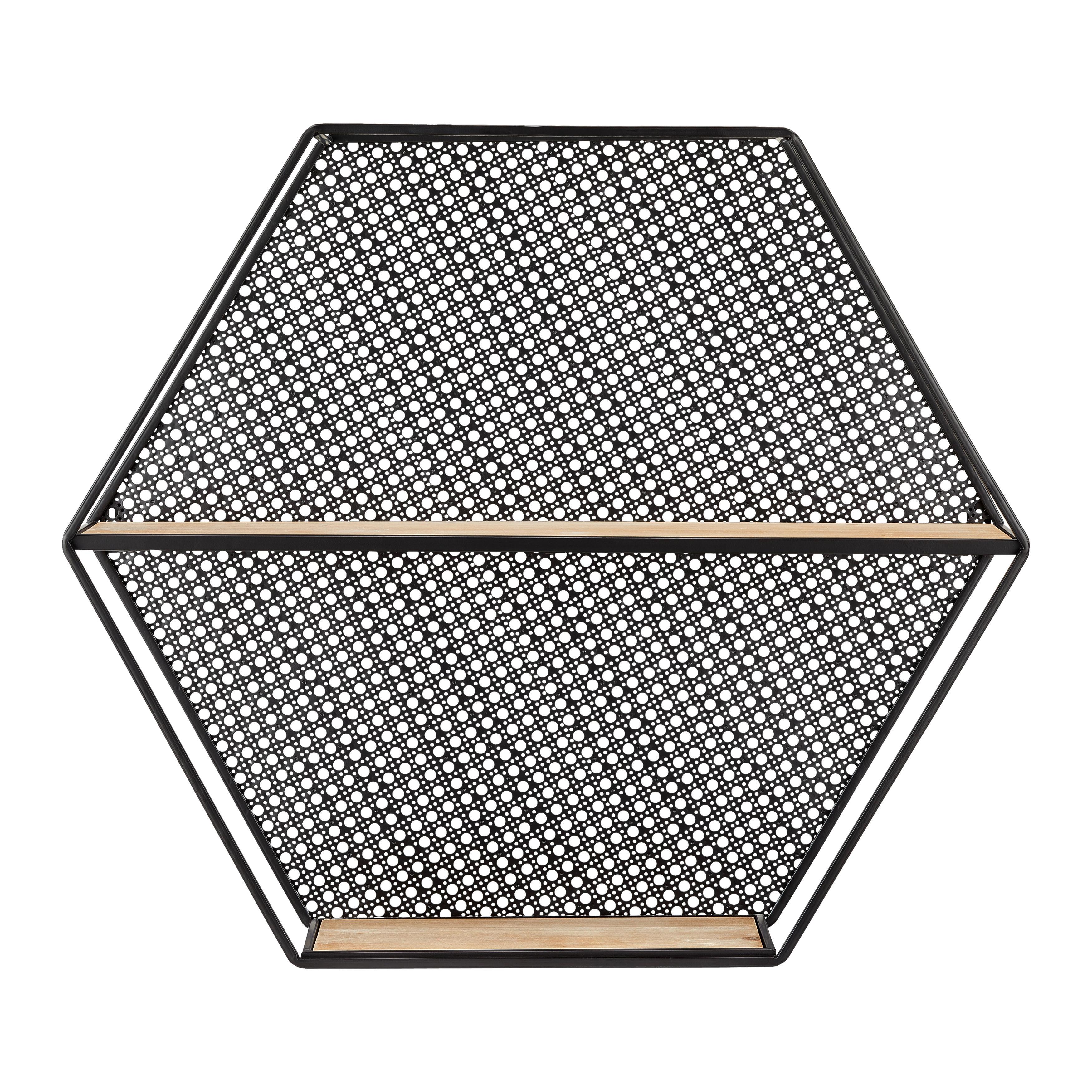 Nástěnný Regál Lelia - černá/přírodní barvy, Moderní, kov/dřevo (60/53/16cm) - Bessagi Home