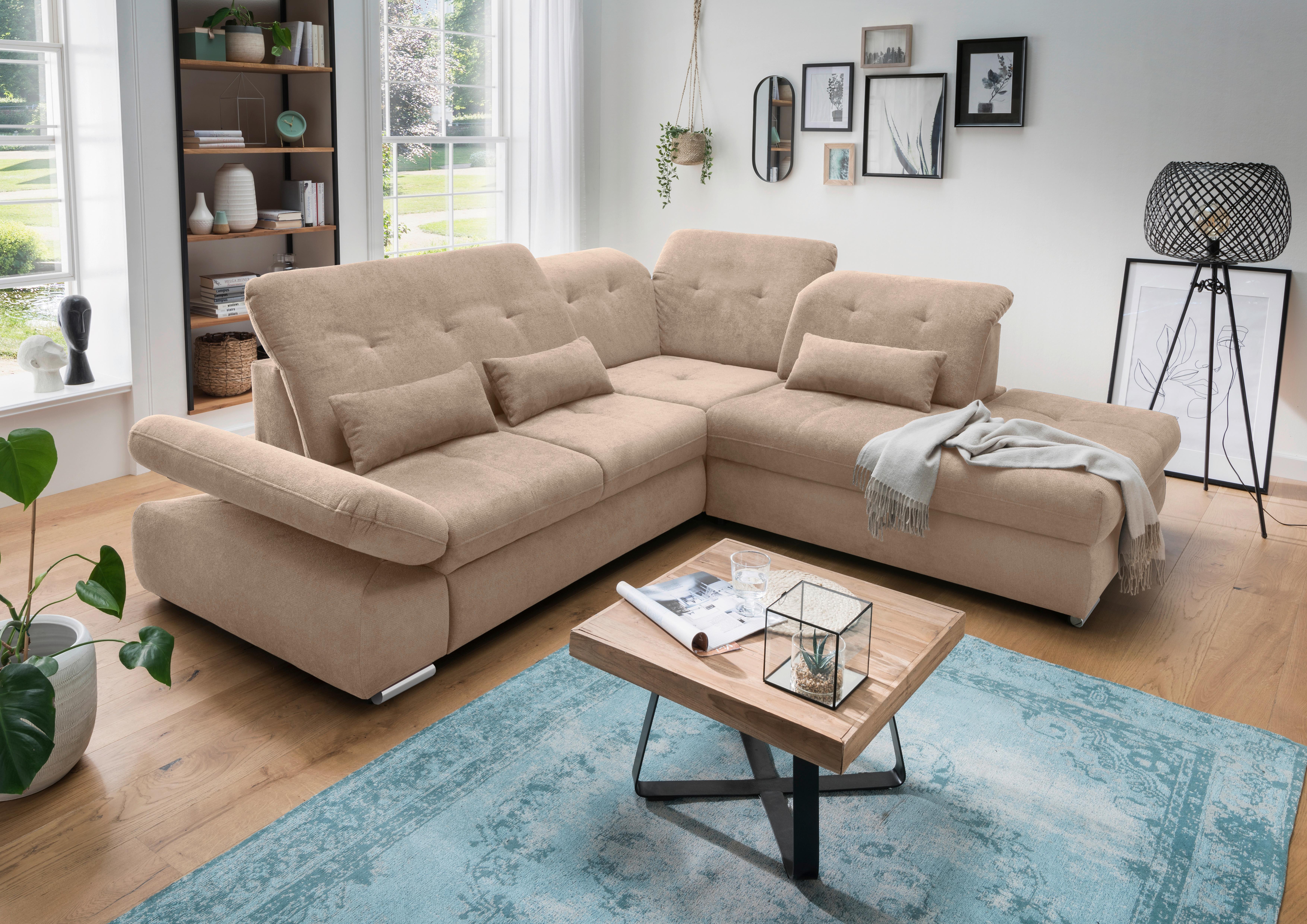 Ecksofa Dalida Hellbraun S: 280x254 Cm - Chromfarben/Hellbraun, MODERN, Textil (280/254cm) - Livetastic