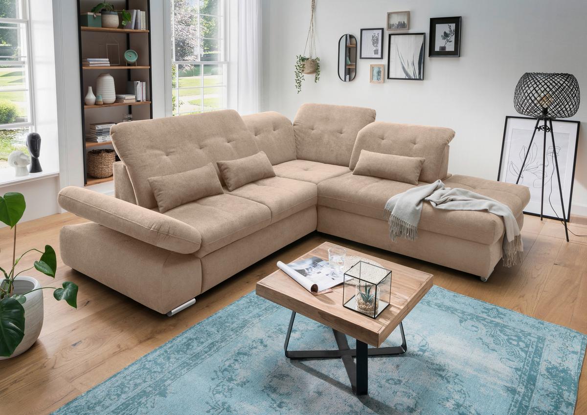 Ecksofa Dalida Hellbraun S: 280x254 cm - Chromfarben/Hellbraun, MODERN, Textil (280/254cm) - Livetastic