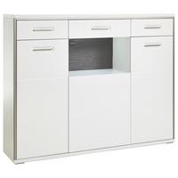 Highboard B: 153 cm Trento Grau/Silberfarben/Weiß - Weiß Hochglanz/Silberfarben, Design, Glas/Holzwerkstoff (153/121/45cm) - Livetastic