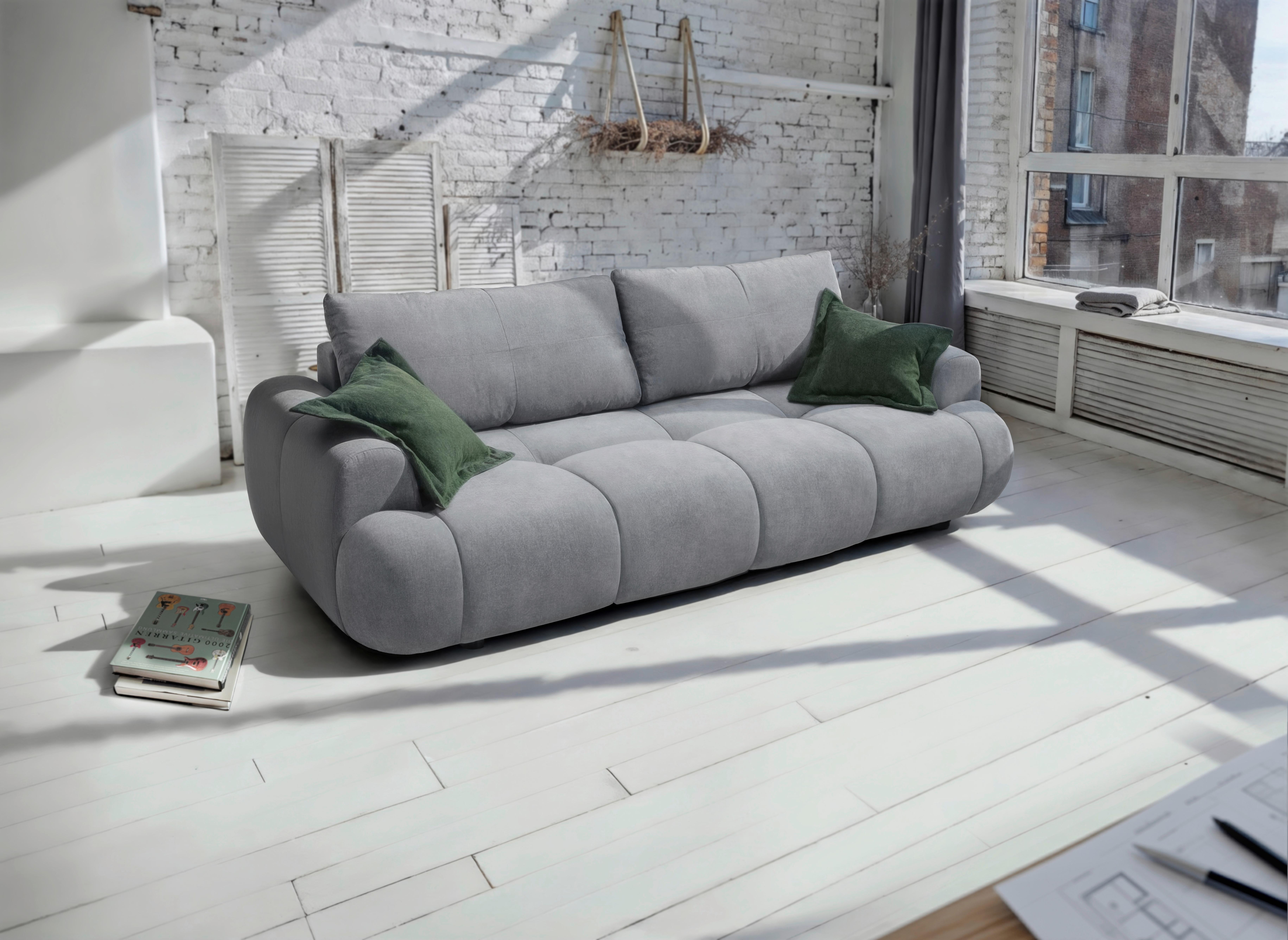 Schlafsofa Alessano Grau, B: 254cm - Schwarz/Olivgrün, MODERN, Holzwerkstoff/Kunststoff (254/69-93/116cm) - MID.YOU