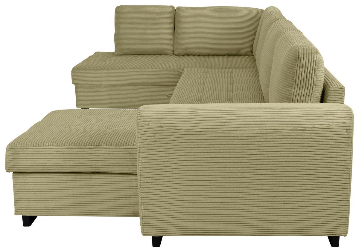 Souprava U MALTE, levá, světle zelený manšestr - černá/světle zelená, Moderní, textil/plast (178/305/155cm) - Based