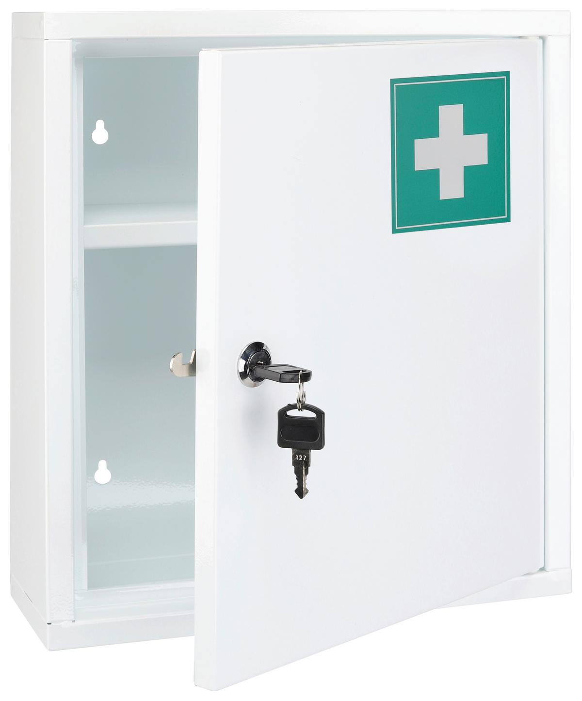 Medizinschrank Weiß 31,5x36 cm, Abschließbar - Weiß, MODERN, Metall (31,5/10/36cm)