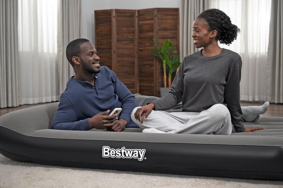 Luftbett Lisha 191x137x30 cm Bis 300kg, inkl. Pumpe - Dunkelgrau/Schwarz, KONVENTIONELL, Kunststoff/Metall (191/137/30cm) - Bestway