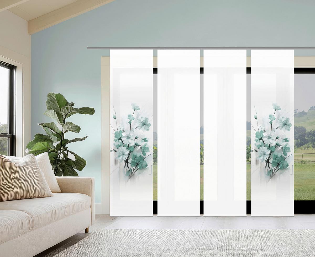 Flächenvorhang Lotus 4er Set - Weiß/Mintgrün, Natur, Textil (60/245cm)