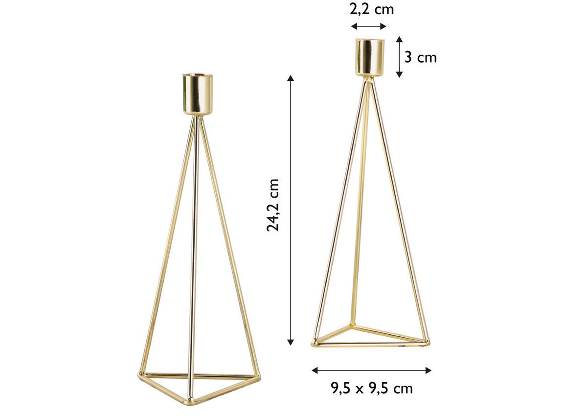 Kerzenständer-Set Eisen für Stabkerzen 2-teilig - Goldfarben, Basics, Metall (9,5/24,2cm) - Echtwerk