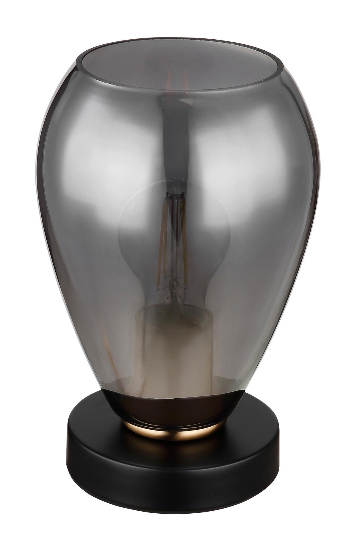Tischlampe Grau Mit Wippschalter - Messingfarben/Schwarz, Design, Glas/Metall (15/23,5cm) - Globo