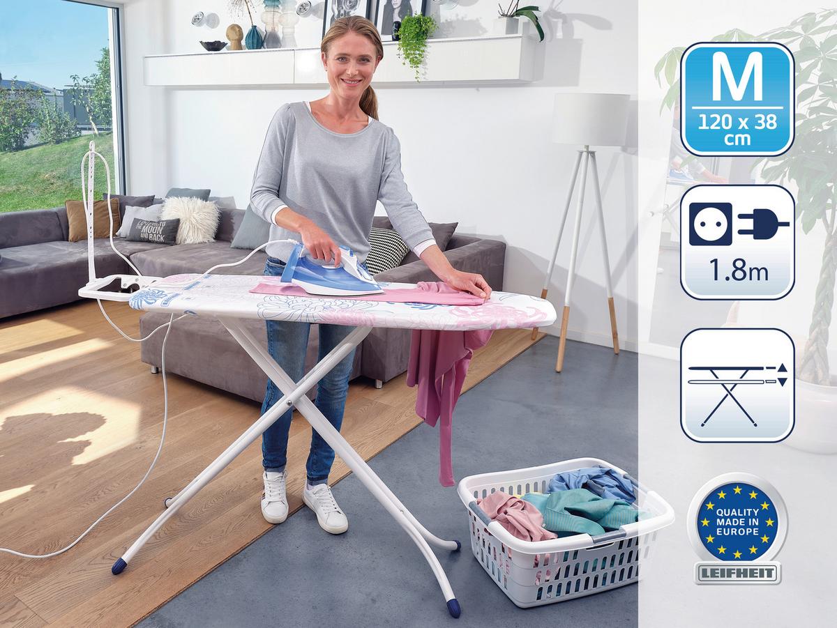 Bügelbrett Classic Compact Plus, 38x120 Cm Kabelhalterung - Rosa/Weiß, Basics, Textil (96cm) - Leifheit
