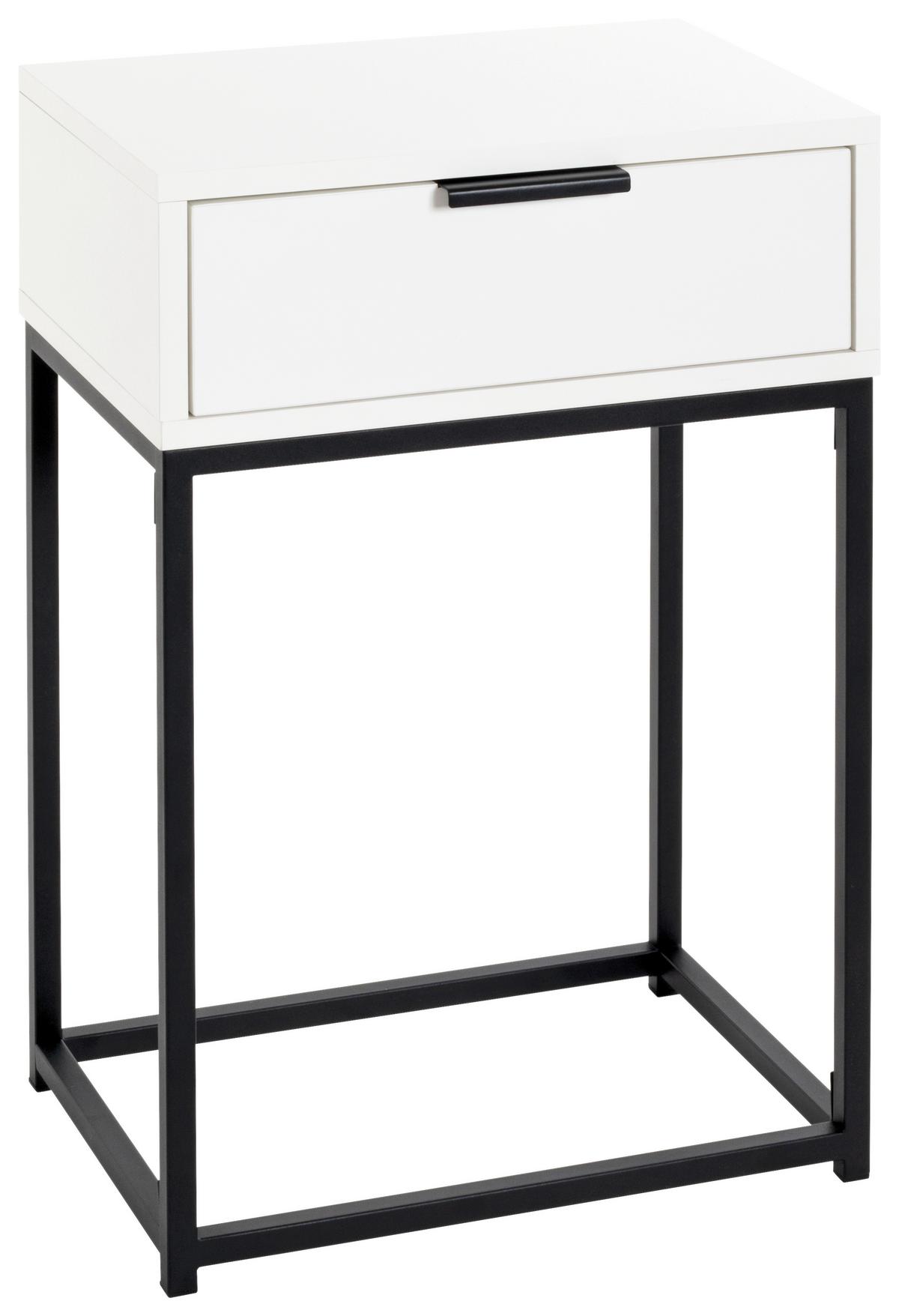 Noční stolek ILVA bílá matná/barvy dubu - bílá/černá, Konvenční, kov/kompozitní dřevo (40/60/28cm)