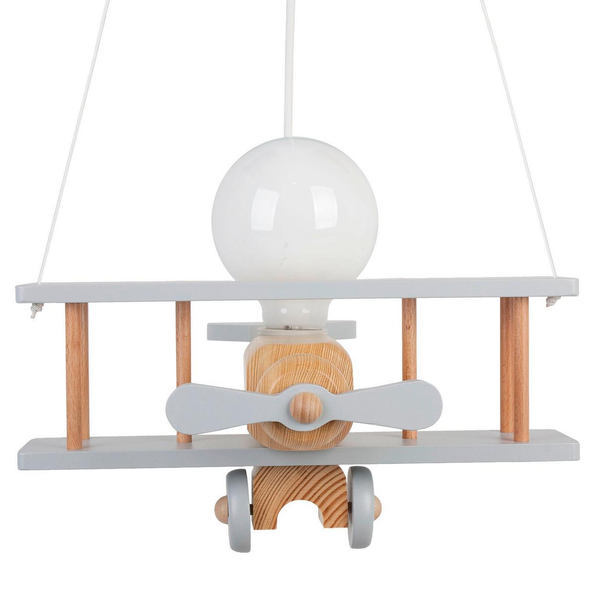 Kinderhängeleuchte Flugzeug H: 75 cm 1-Flammig - Naturfarben/Grau, Basics, Holz (29/31/75cm)