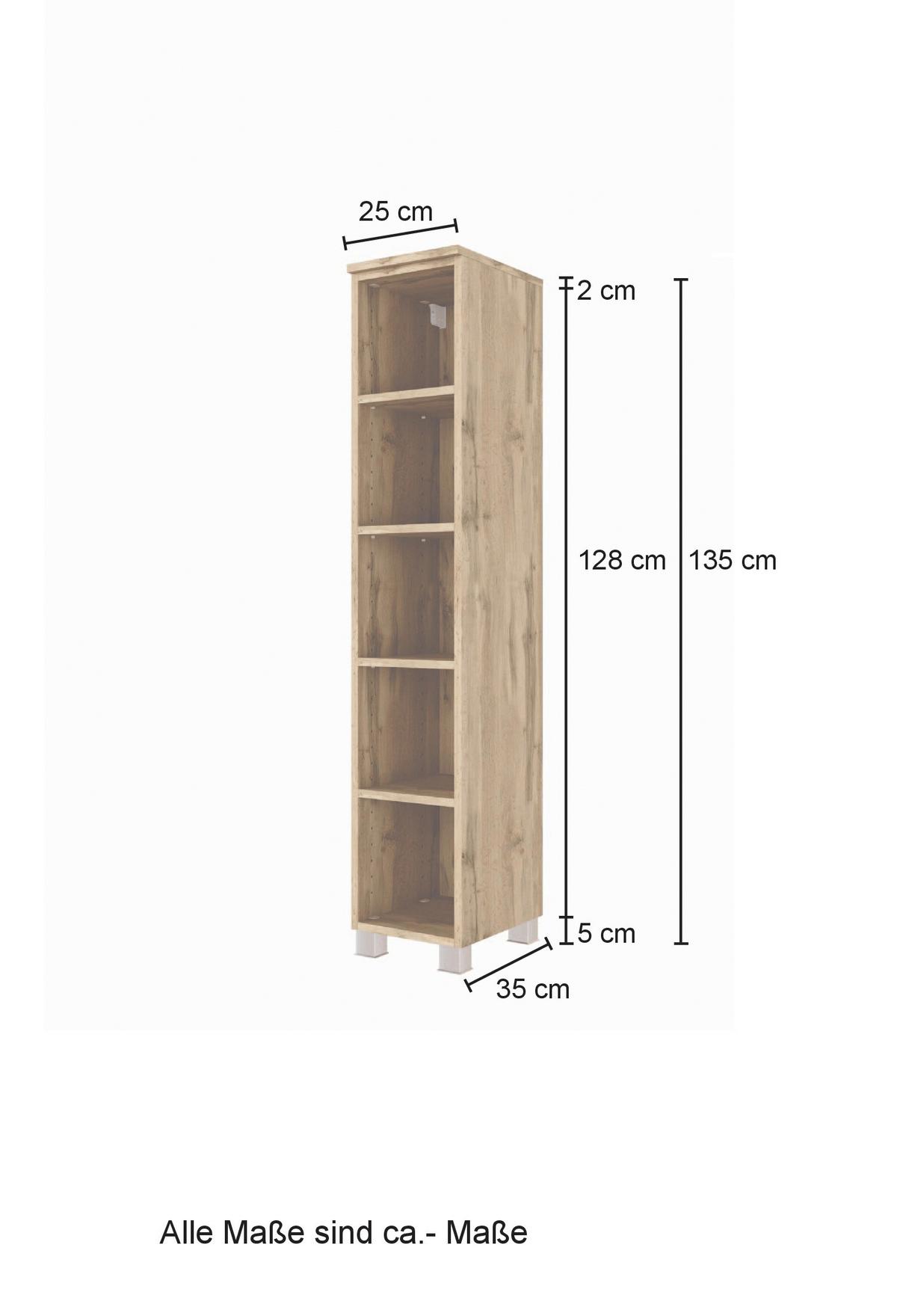 Badezimmerregal 5 Fächer Eiche Dekor 25x130 Cm Helsinki - Eichefarben/Silberfarben, KONVENTIONELL, Holzwerkstoff (25cm) - Held