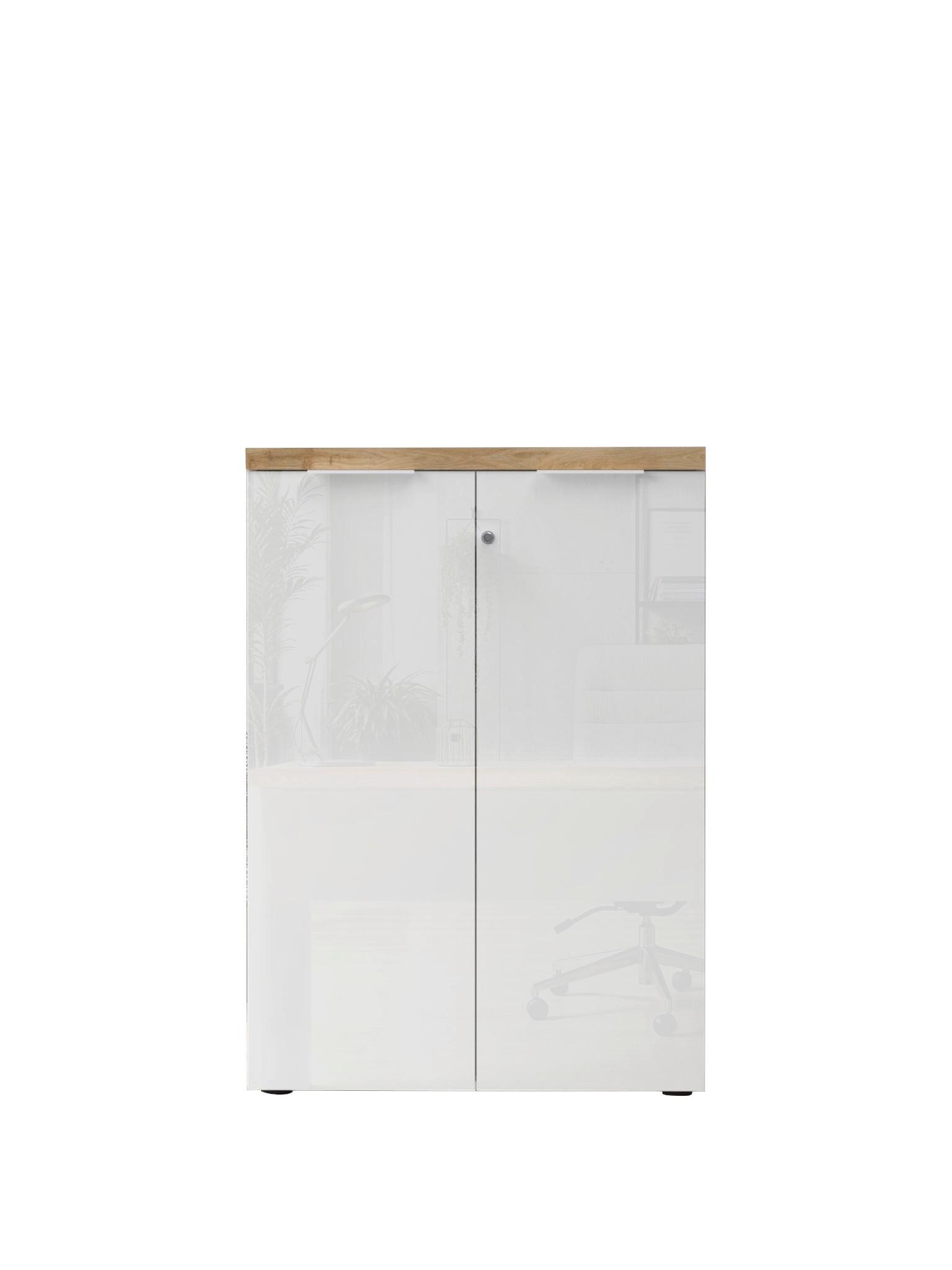 SKRIŇA EASY OFFICE - biela s vysokým leskom/farba duba, Modern, kov/kompozitné drevo (81/116/34cm) - Based