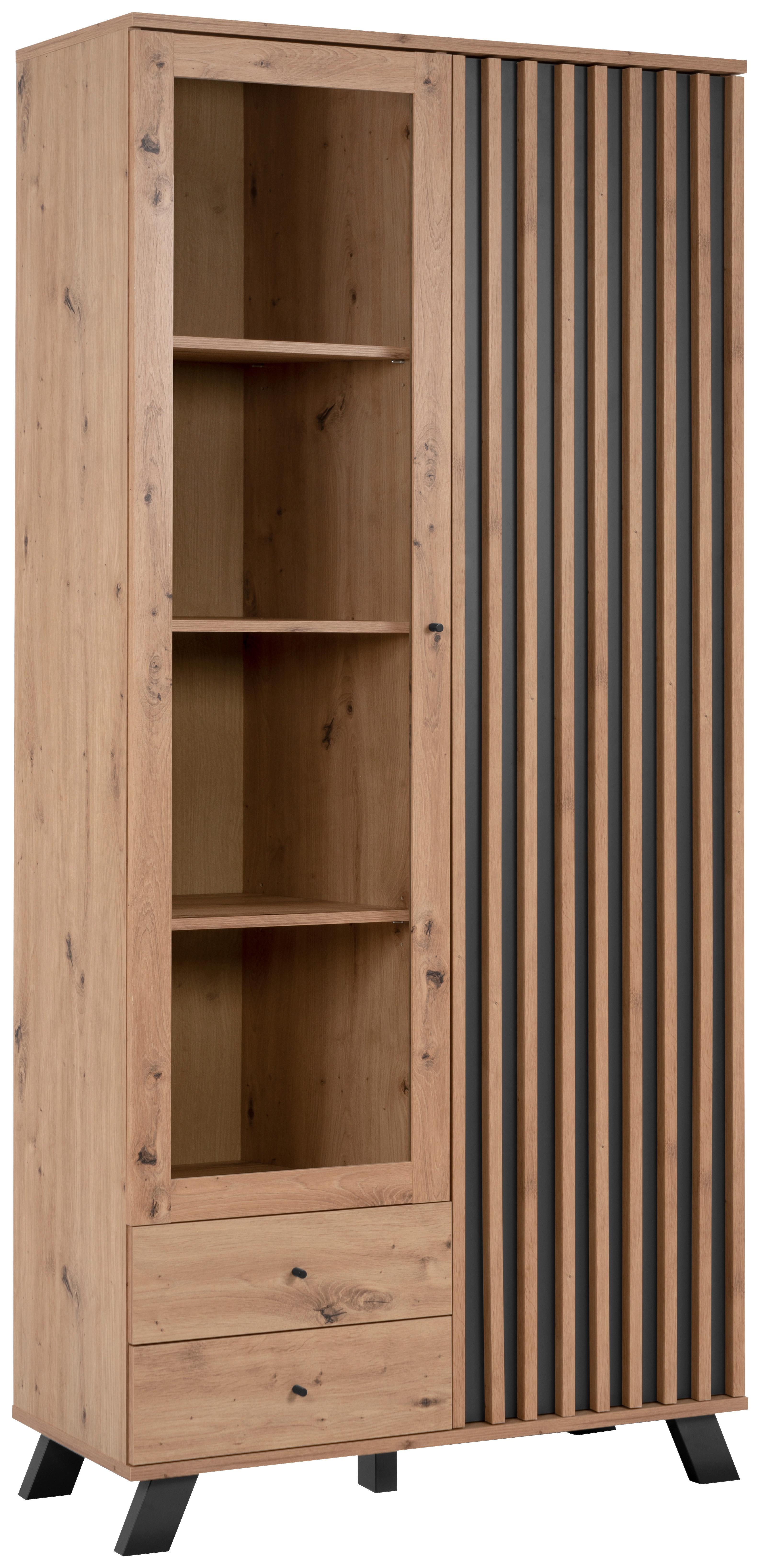 Vitrine Medan B: 92 cm Anthrazit/Eiche Dekor - Anthrazit/Eiche Artisan, LIFESTYLE, Glas/Holzwerkstoff (92/198/40cm) - MID.YOU