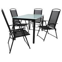 Záhradná zostava, 5-dielna, stôl 140x80 - čierna/antracitová, Basics, kov/textil (140/80/73cm) - Gardenson