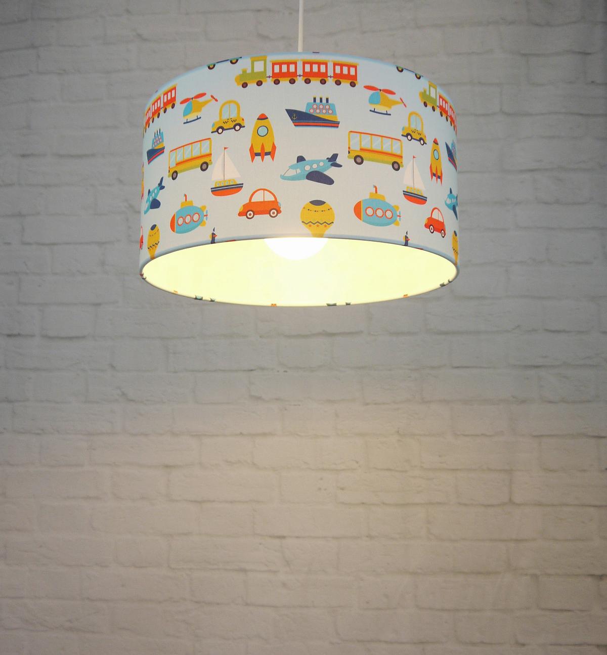 Kinderhängeleuchte Fahrzeuge H: 79 cm 1-Flammig - Weiß/Hellblau, Trend, Textil/Metall (35/79cm) - Niermann