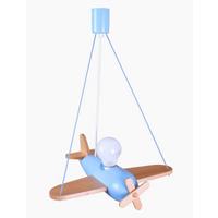 Kinderhängeleuchte Flugzeug H: 75 Cm 1-Flammig - Blau/Naturfarben, Basics, Holz (42/41/75cm)